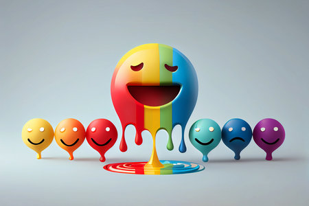 April Fools' Day concept with happy emoji. colorful design, generative aiの素材