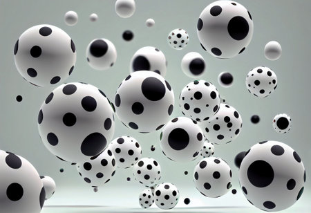 3d illustration of many balls falling on white background, generative aiの素材