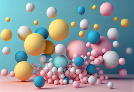 assorted colorful balls falling down, jumping, bouncing, generative aiの素材