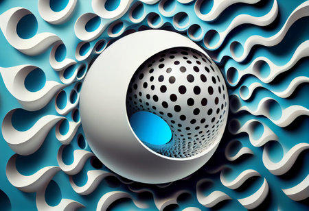 Visual illusion. A ball is moving on rotating mottled white blue hole, generative aiの素材