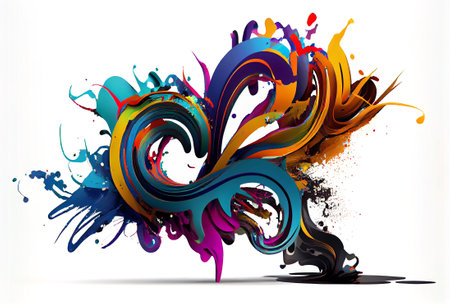 Dynamic, swirling, multicolored brush stroke on white bakground, generative aiの素材