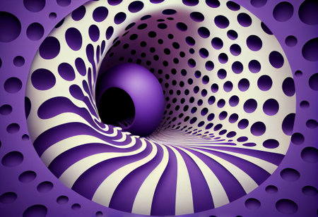 Visual illusion. A ball is moving on rotating mottled lack purple hole, generative aiの素材