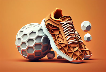 3d sneaker with a soccer ball, football background, generative aiの素材