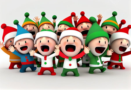 3d small people joyfully celebrating a holiday, isolated on light, generative aiの素材