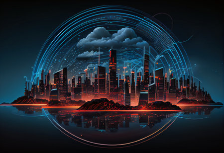 Smart city and connection technology concept, illustration of big data, generative aiの素材