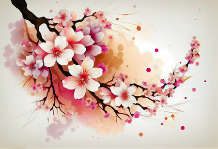 Flowers background with amazing spring sakura, flowers of cherries, generative aiの素材