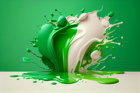 ilustration, green and white thick paint splashes on a greenish background, generative aiの素材