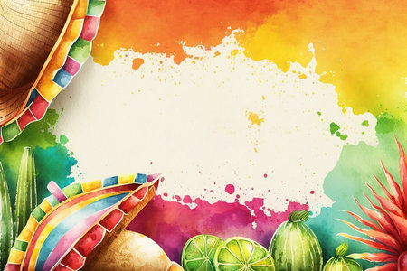 Cinco de mayo holiday background with copy space for text, watercolor style, generative aiの素材