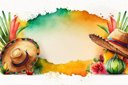 Cinco de mayo holiday background with copy space for text, watercolor style, generative aiの素材
