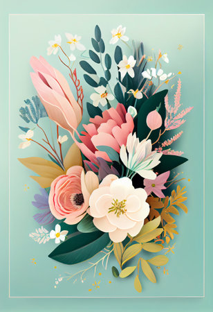 Greeting card illustration with pastel color flower bouquet, generative aiの素材