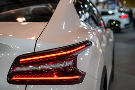 Riga, Latvia, April 28, 2023: LED rear lights and car design closeup of nev Citroen C4 X, model 2023のeditorial素材