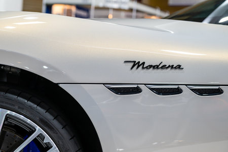 Riga, Latvia, April 28, 2023: close-up of exterior design details of the luxury SUV Maserati Grecaleのeditorial素材