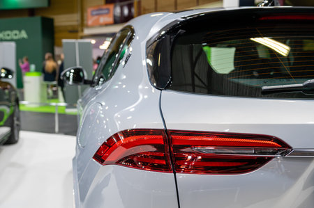 Riga, Latvia, April 28, 2023: LED taillights and car design closeup of Maserati Granturismo luxury supercarのeditorial素材