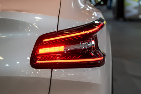 Riga, Latvia, April 28, 2023: LED rear lights and car design closeup of nev Citroen C4 X, model 2023のeditorial素材