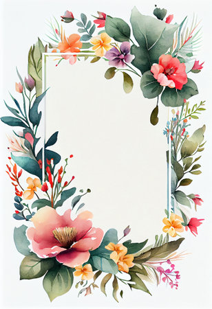 Watercolor floral frame isolated no light background, generative aiの素材