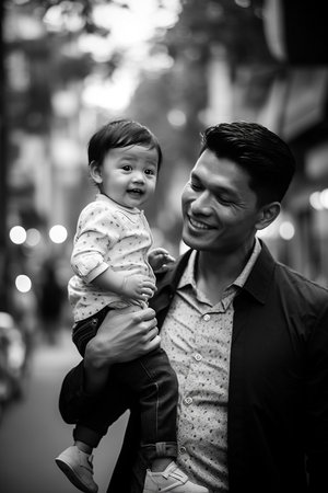 Father with son. The joy of parents and children being together. Father's day concept. generative aiの素材