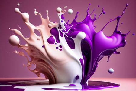 abstract ilustration, purple and white thick creamy splashes on a colorful background, generative aiの素材