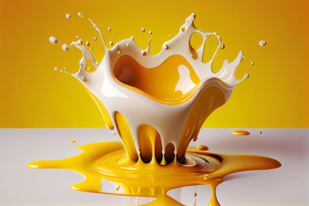 ilustration, yellow and white splashes of thick paint on a background of yellowish, generative aiの素材