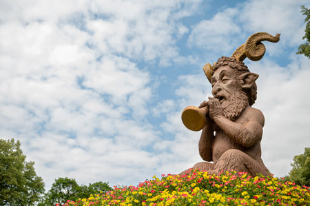 Pakruojis, Lithuania. July 1, 2023: Flower festival in Pakruojis manor. Sculptures and flower installations in the manor park.のeditorial素材