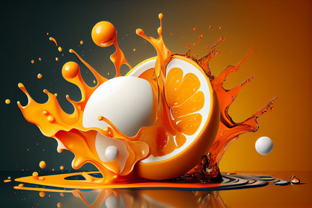 illustration, orange and splashes of thick orange and white paint on a colorful background, generative aiの素材
