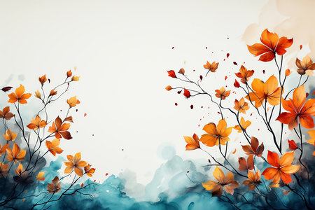 Abstract floral background with watercolor blots and leaves. Watercolor illustration.の素材