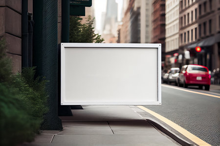 Ilustration, Blank mock-up of street poster billboard sign on city backgroundの素材