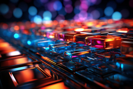 abstract technology background with glowing lines, 3d illustration, bokeh with copy spaceの素材