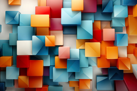 3d ilustration of abstract geometric composition with cubes in blue and orange colorsの素材