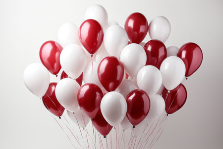 Red and white balloons on white background. 3d render illustration.の素材
