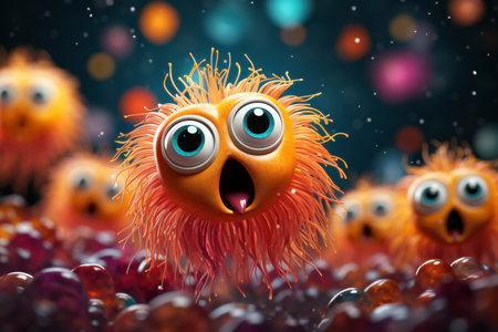 Funny orange monster with eyes and mouth. 3d illustration.の素材