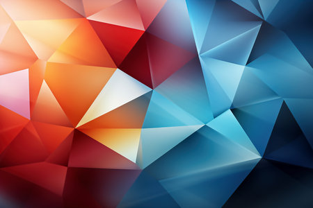 Abstract background of 3d triangles in blue, orange and red colorsの素材