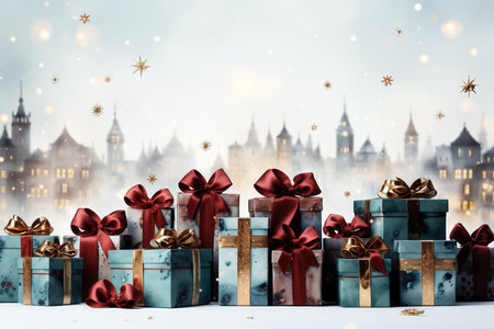 Christmas background with presents and snowflakes. 3D illustration.の素材