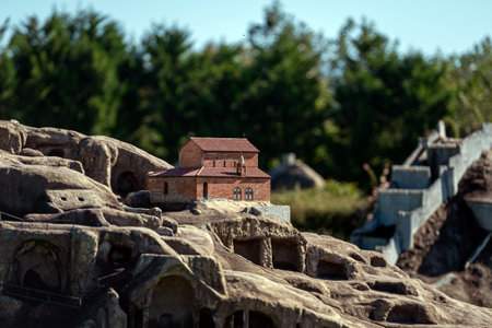 Natanebi (Shekvetili, Ozurgeti), Georgia - October 12, 2023:  Park of miniature copies of georgian  ancient historical buildings, temples, fortresses, churches.のeditorial素材