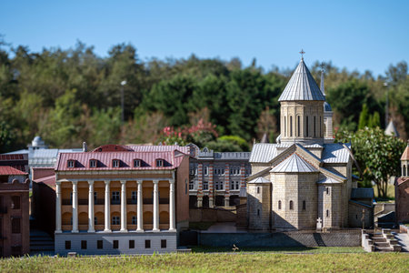 Natanebi (Shekvetili, Ozurgeti), Georgia - October 12, 2023:  Park of miniature copies of georgian  ancient historical buildings, temples, fortresses, churches.のeditorial素材