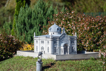 Natanebi (Shekvetili, Ozurgeti), Georgia - October 12, 2023:  Park of miniature copies of georgian  ancient historical buildings, temples, fortresses, churches.のeditorial素材