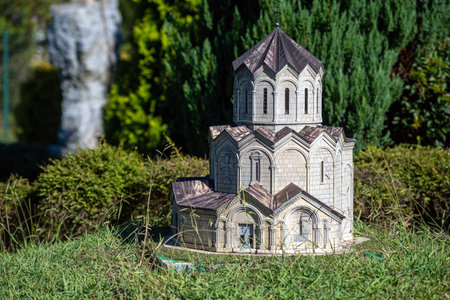 Natanebi (Shekvetili, Ozurgeti), Georgia - October 12, 2023:  Park of miniature copies of georgian  ancient historical buildings, temples, fortresses, churches.のeditorial素材