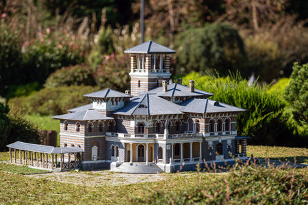 Natanebi (Shekvetili, Ozurgeti), Georgia - October 12, 2023:  Park of miniature copies of georgian  ancient historical buildings, temples, fortresses, churches.のeditorial素材