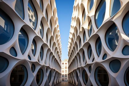 3d render of modern architecture exterior. Architectural detail of the modern building.の素材