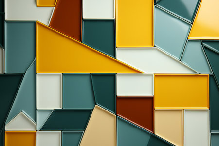 3d ilustration of abstract geometric shapes in orange, green and blue colorsの素材