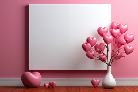 Valentine's day background with blank frame and hearts, mockpの素材