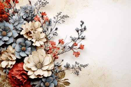 Vintage floral background with spring flowers. Watercolor style illustration. Copy spaceの素材