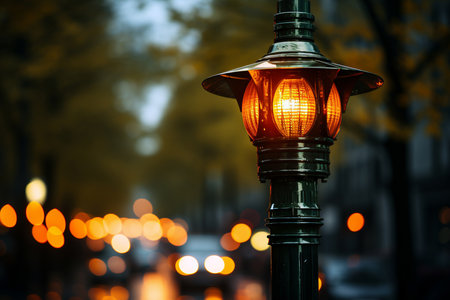 Lanterns on the street at night in old city, selective focusの素材