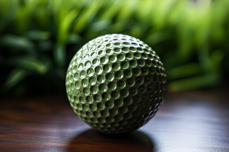 Golf ball on green grass background, Bokeh background. Selective focusの素材