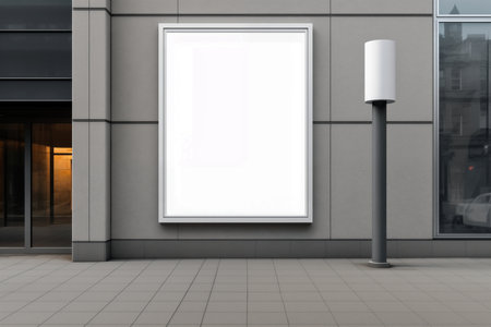 Mock-up of a blank vertical poster on the wall in the city.の素材