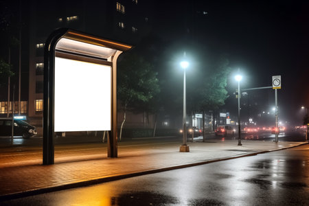 Blank street light box in the city at night, mock-upの素材