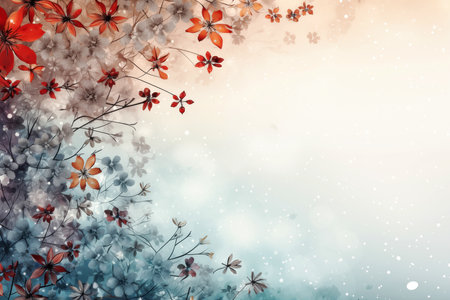 Blurred nature background with bokeh lights and colorful flowers. Watercolor drawing style.の素材