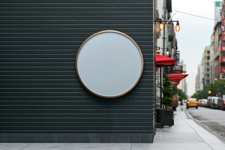 Blank round signboard on a street wall. Mock upの素材