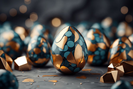 Decorative easter eggs on a dark background with bokehの素材