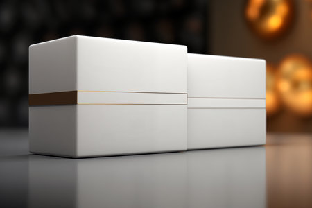Blank white box mock-up on table.の素材