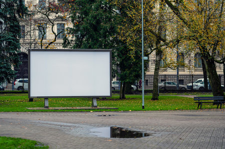 Blank billboard in a city park landscapeの写真素材